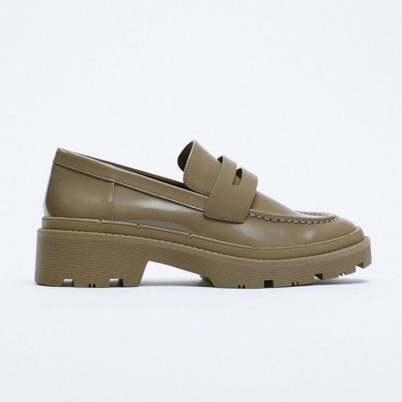 Zara Shoes - NWT Zara Low Heel Lug Sole Loafers in Khaki Green Size 7.5